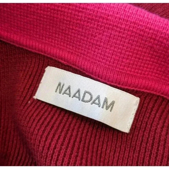 Naadam Burgundy Red Ribbed V Neck Collared Midi Dress Size Small Long Sleeve - Picture 7 of 8